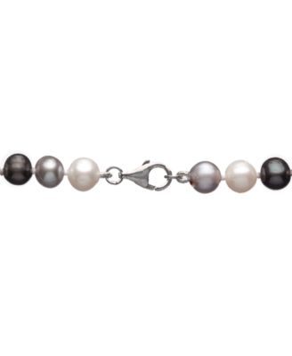Cultured Freshwater Pearl Necklace (7-7 1/2mm) and Drop Earrings (7x9mm) Set in Sterling Silver