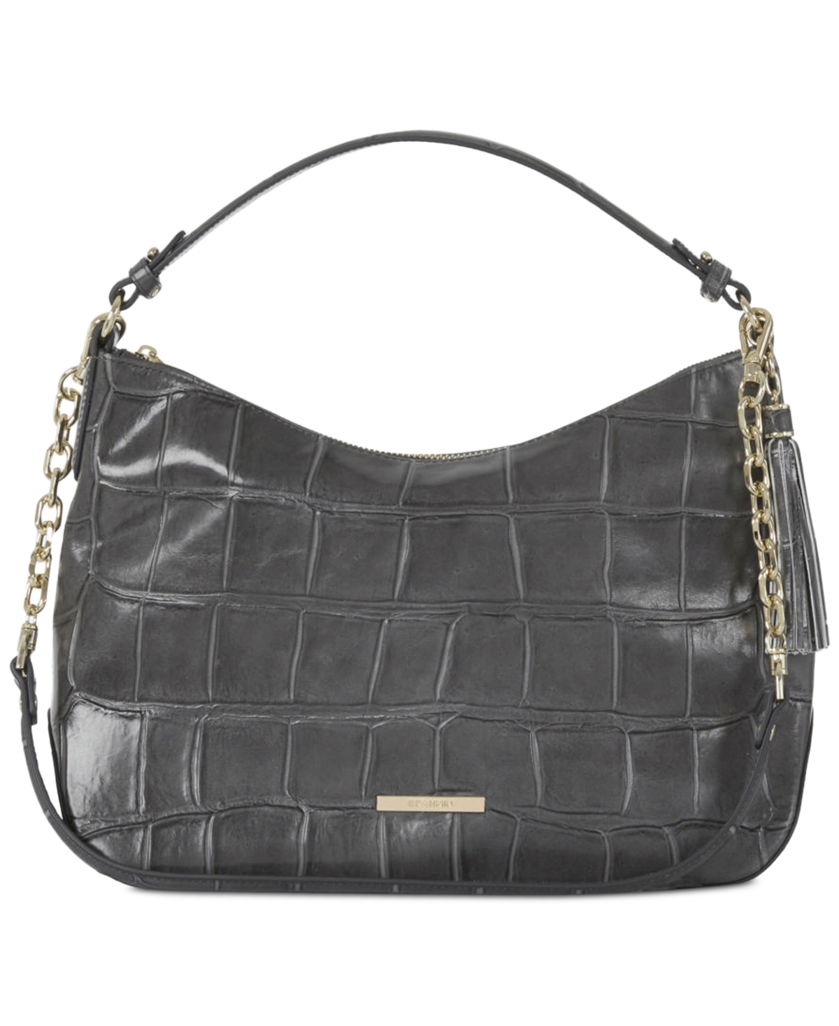 Shop Brahmin Heather Lysander Embossed Leather Shoulder Bag In Nocturnal