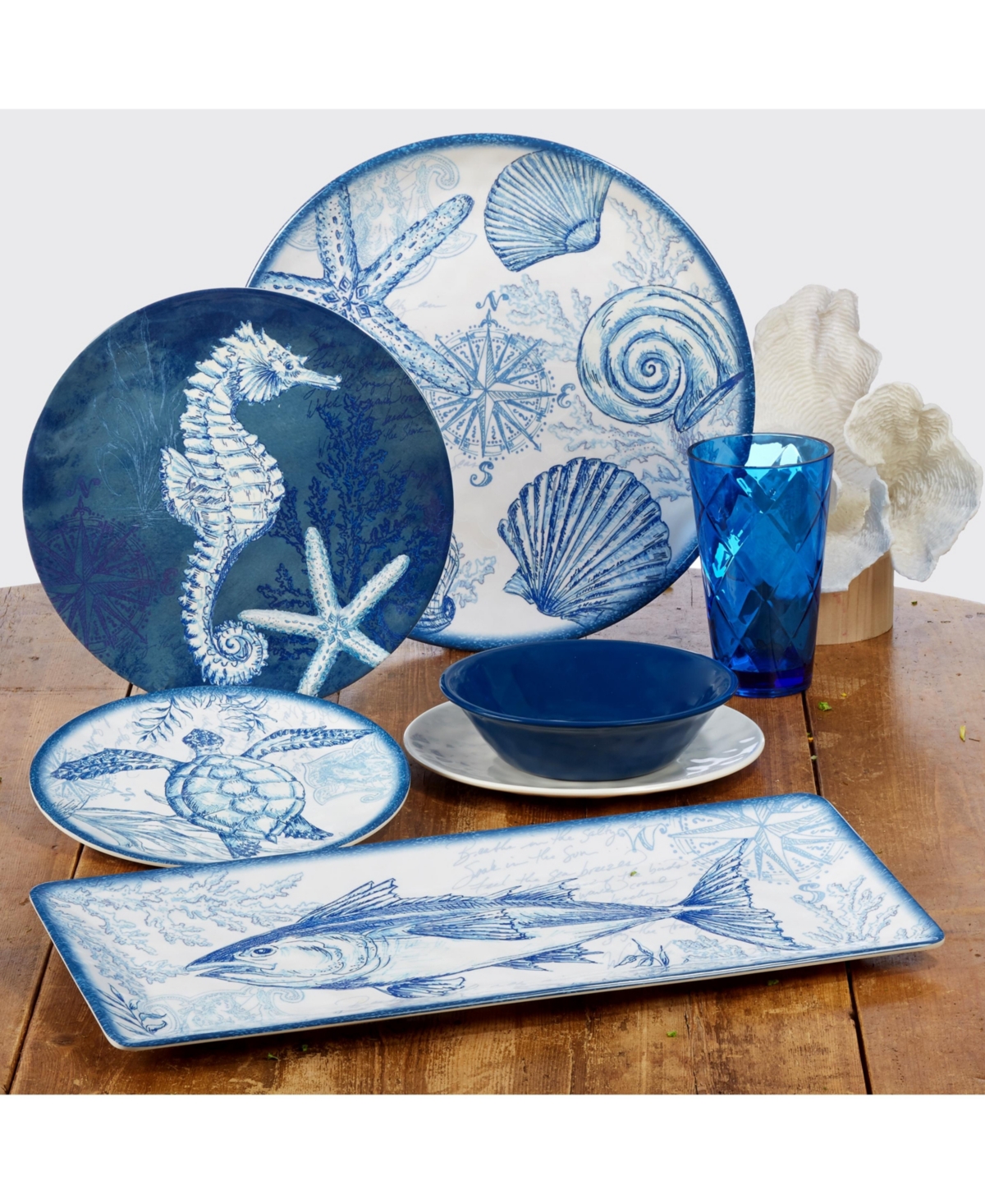 Certified International Oceanic Melamine 6-pc. Salad Plates In Dark Blue,white