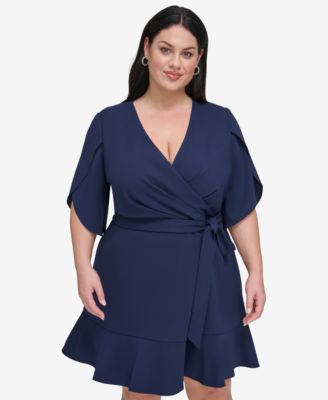 DKNY Plus Size Tulip-Sleeve Faux-Wrap Dress - Macy's