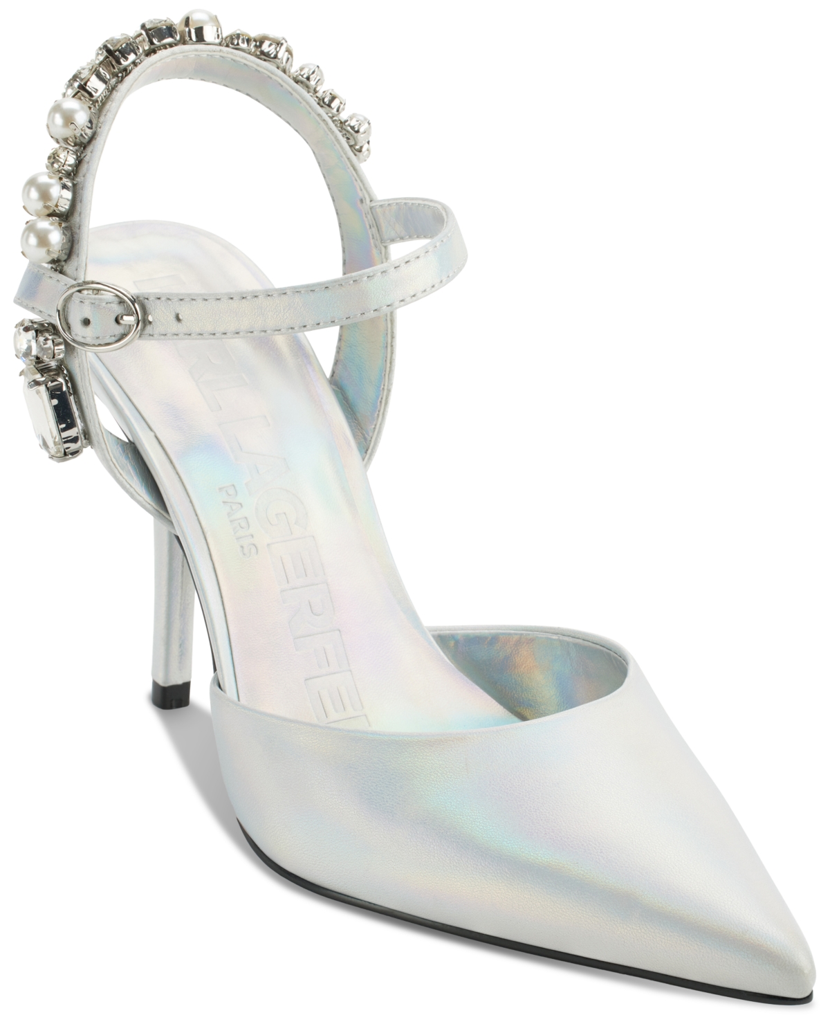 Karl Lagerfeld Shelli Embellished Ankle-strap Pointed-toe Pumps In Iridescent