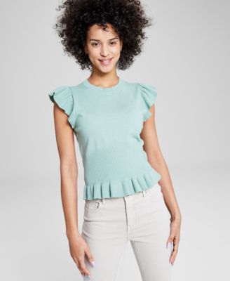 And Now This - Women's Flutter-Sleeve Peplum Sweater