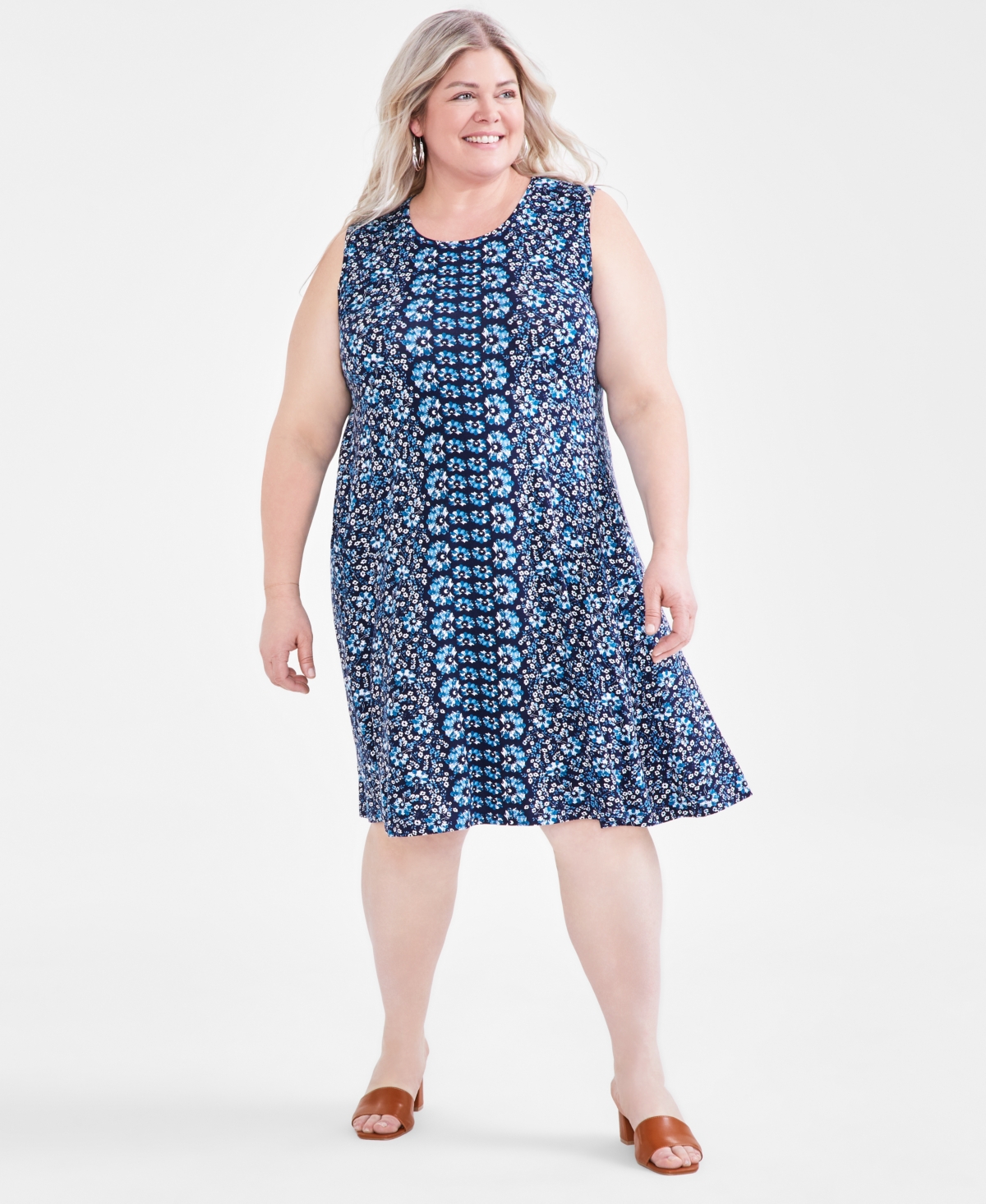 Style & Co Plus Size Printed Flip-flop Dress, Created For Macy's In Runway Blue