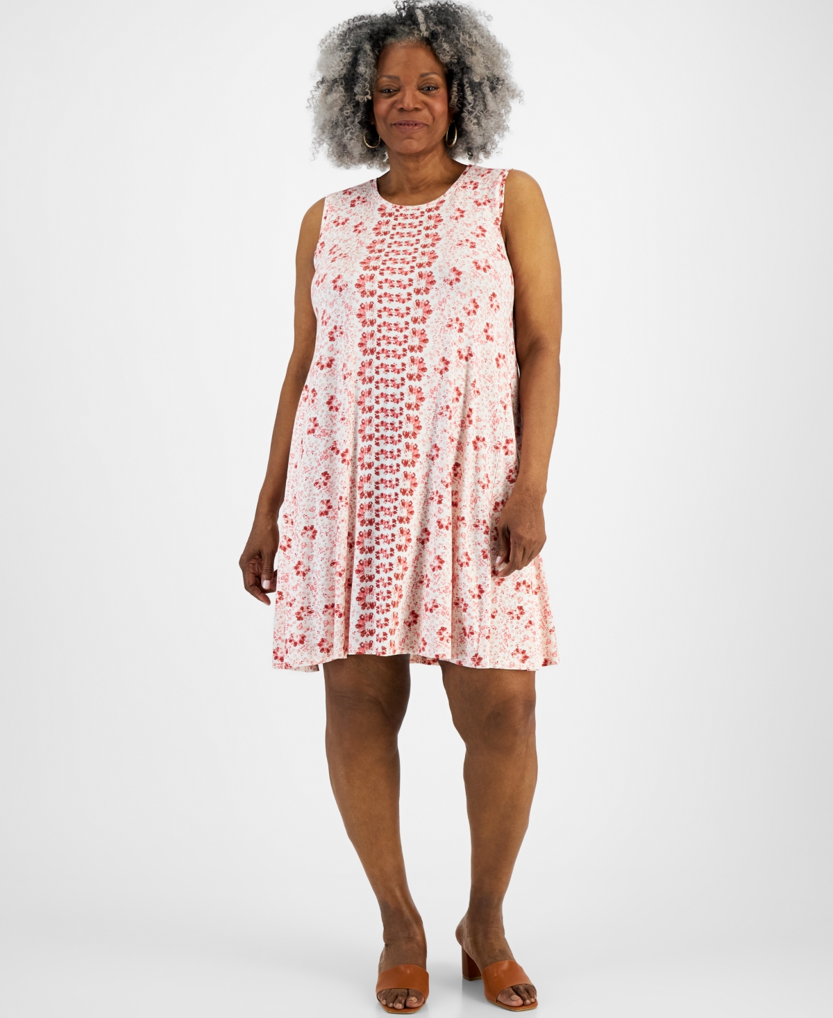 Style & Co Plus Size Printed Flip-flop Dress, Created For Macy's In Runway Shitake