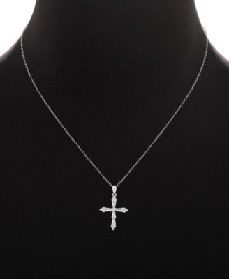 2-Pc. Set Cubic Zirconia Cross Pendant Necklace & Baguette Stud Earrings in Sterling Silver, Created for Macy's