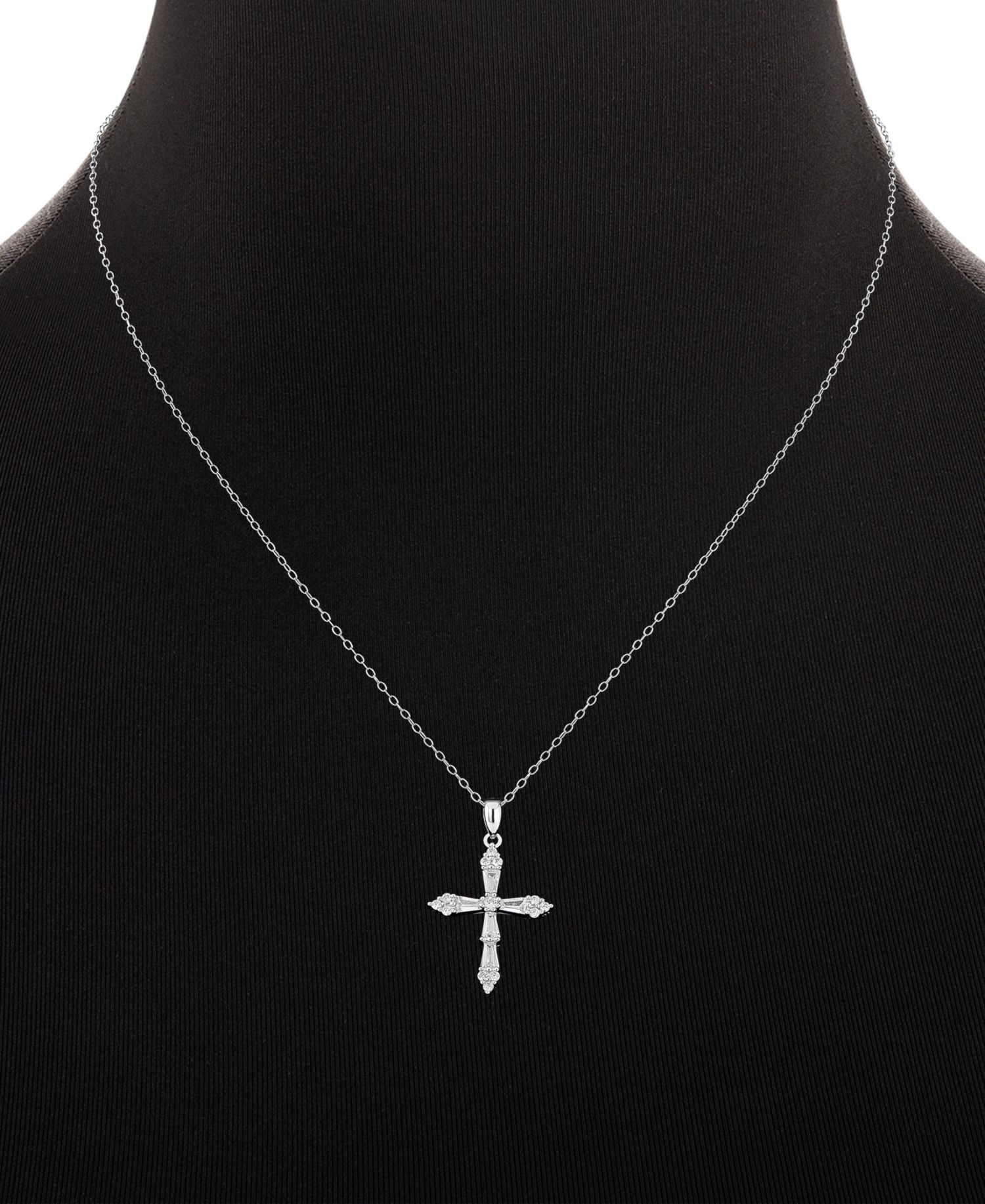 2-Pc. Set Cubic Zirconia Cross Pendant Necklace & Baguette Stud Earrings in Sterling Silver