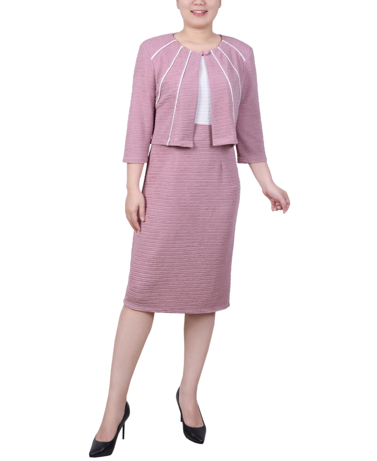 Ny Collection Petite Two Piece Jacket And Dress Set In Blush