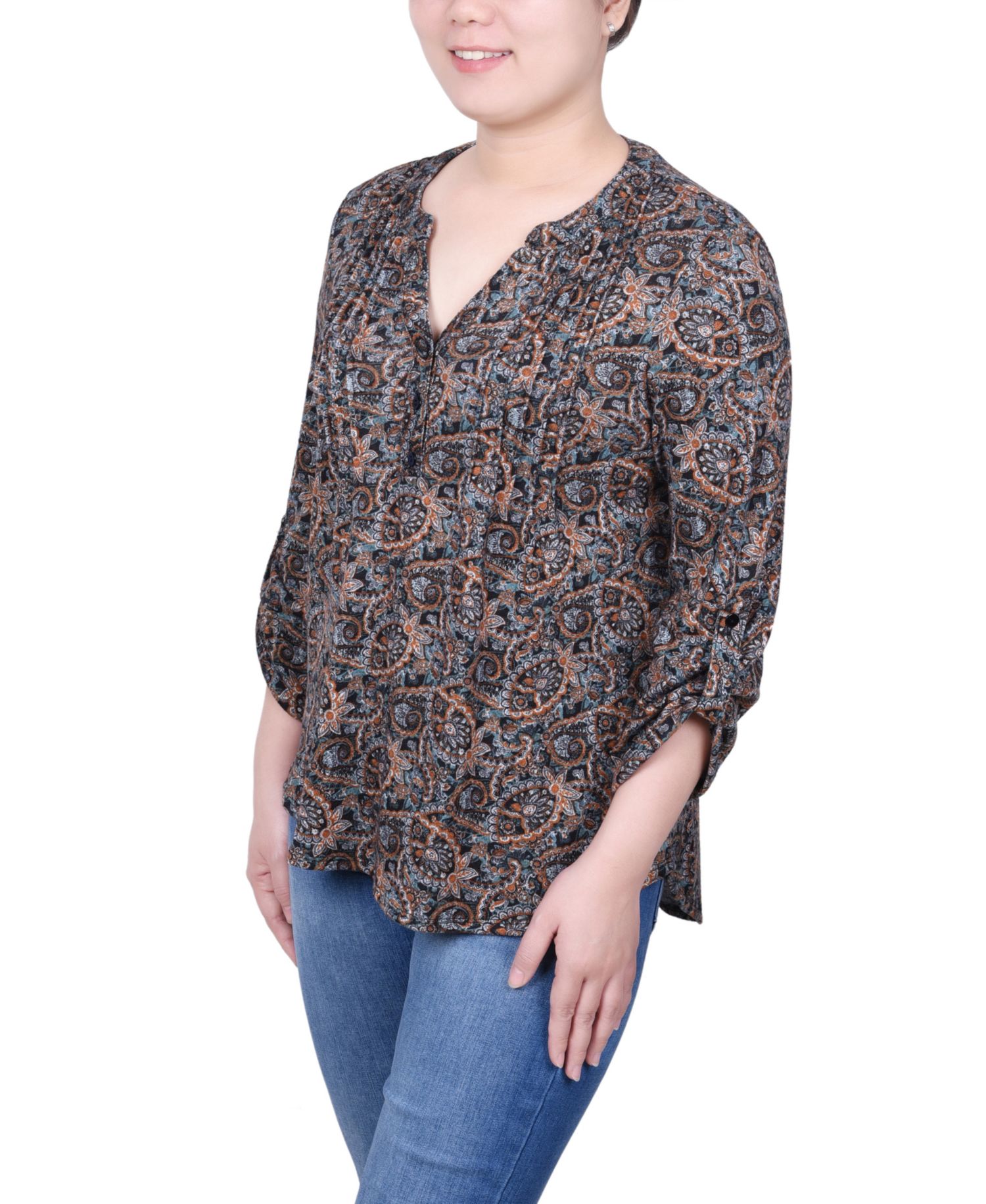 Petite Size 3/4 Roll Sleeve Top