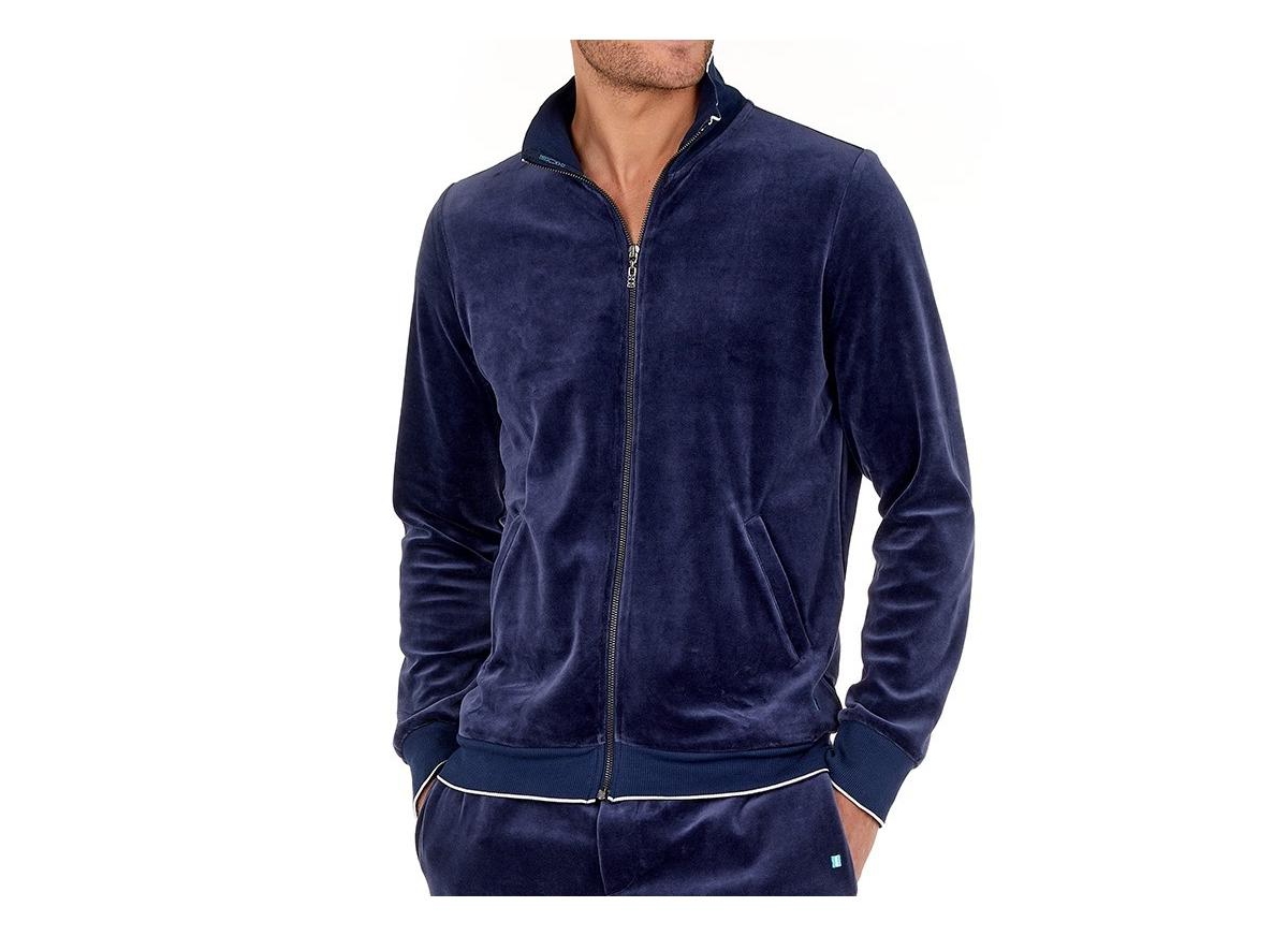 Men's Catane Cotton Velvet Zip Jackets - Navy