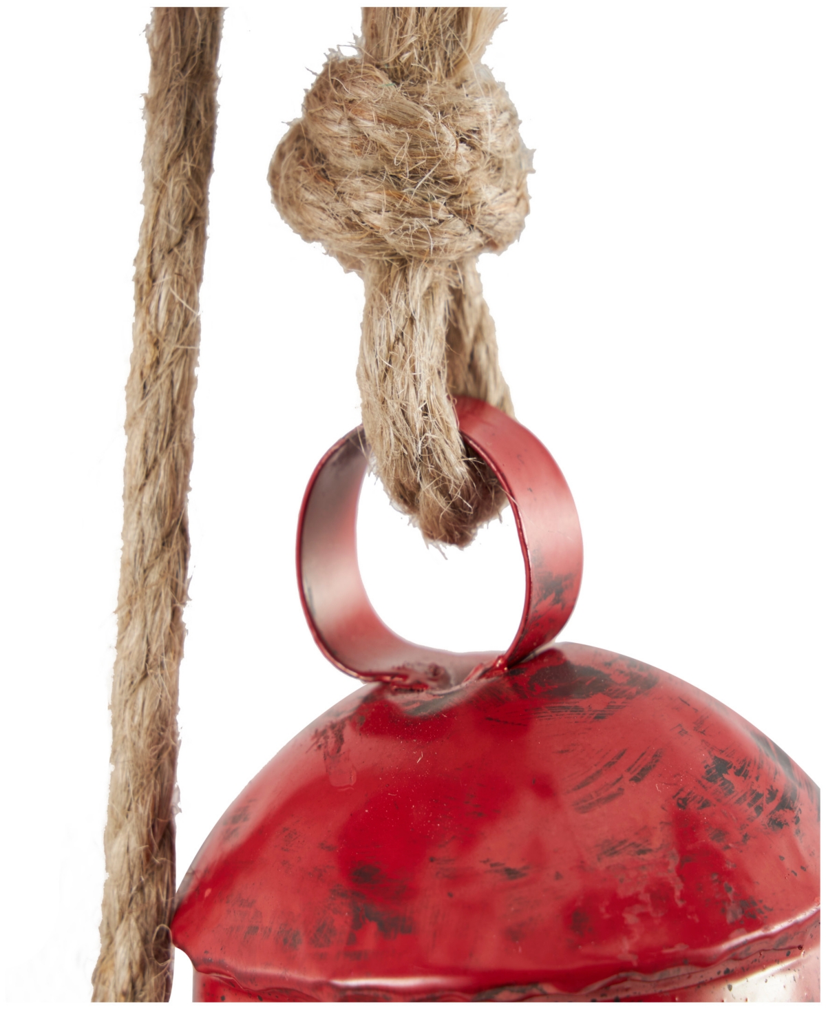Rosemary Lane Metal Tibetan Inspired Decorative Cow Bell With Jute Hanging Rope, 4" X 3" X 29" In Red