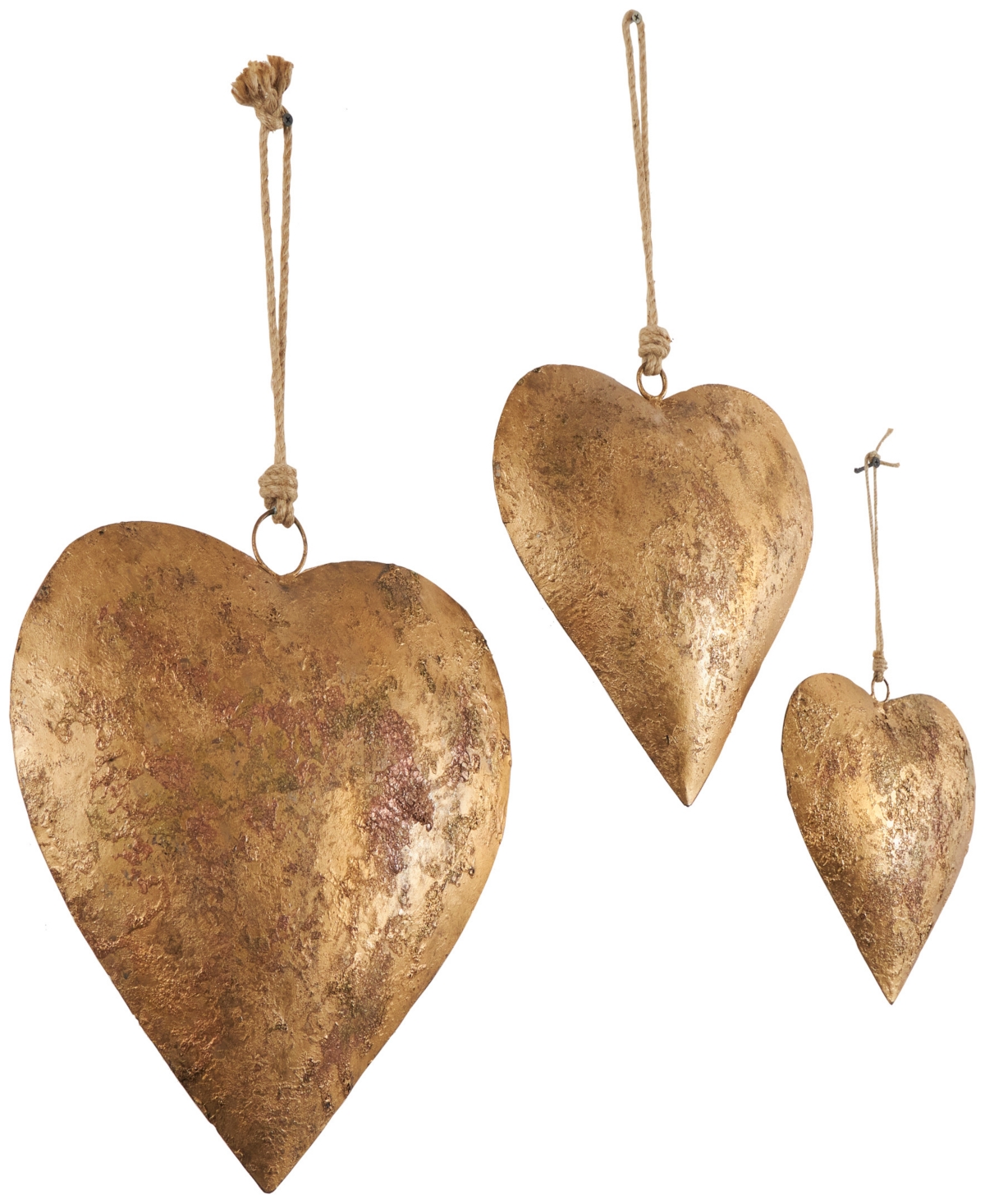 Shop Rosemary Lane Metal Heart Decorative Bells With Hanging Rope Set Of 3, 20", 17", 12" In Gold
