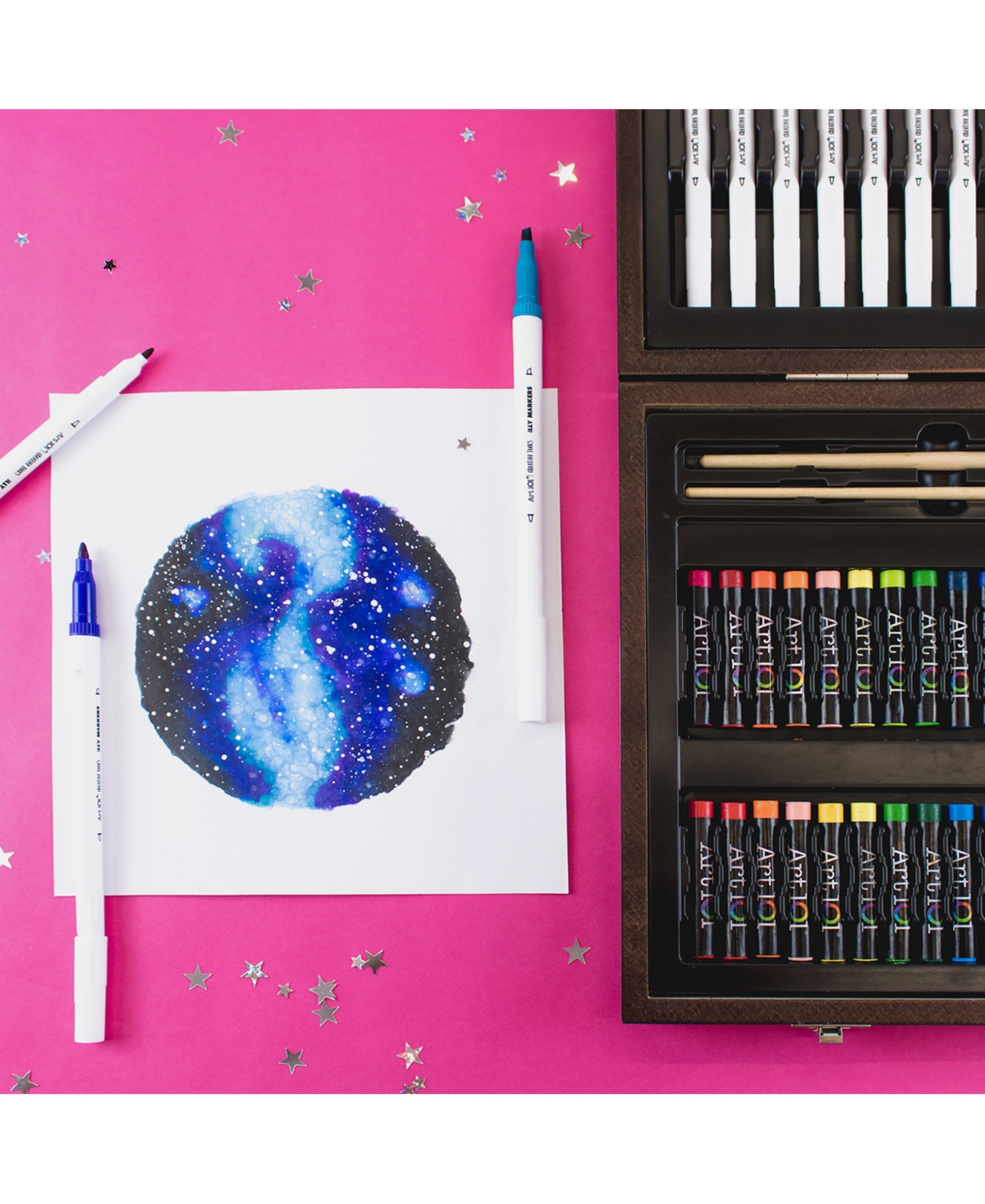 Art 101 Multimedia Illustration Wood Art Set, 85 Pieces In Brown