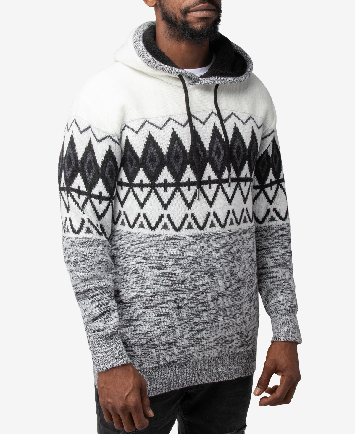 X-Ray Men's Color Blocked Pattern Hooded Sweater