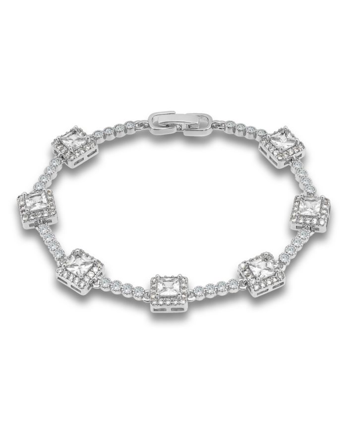 Cubic Zirconia Princess Cut Stones Halo Link Bracelet