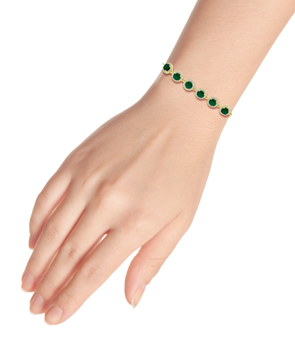Macy's Emerald Green Glass Cubic Zirconia Halo Link Bracelet In Green
