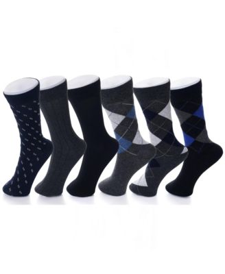 Men's Dress Socks 6 Pair Crew Sock Cotton Dress Socks for Men Solid Ribbed Argyle Pattern Multicolor Fun Designs
