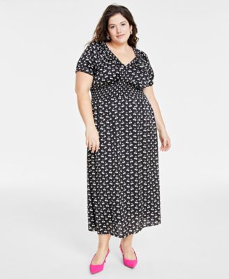 On 34th - Trendy Plus Size Cherry Print Smocked Midi Dress