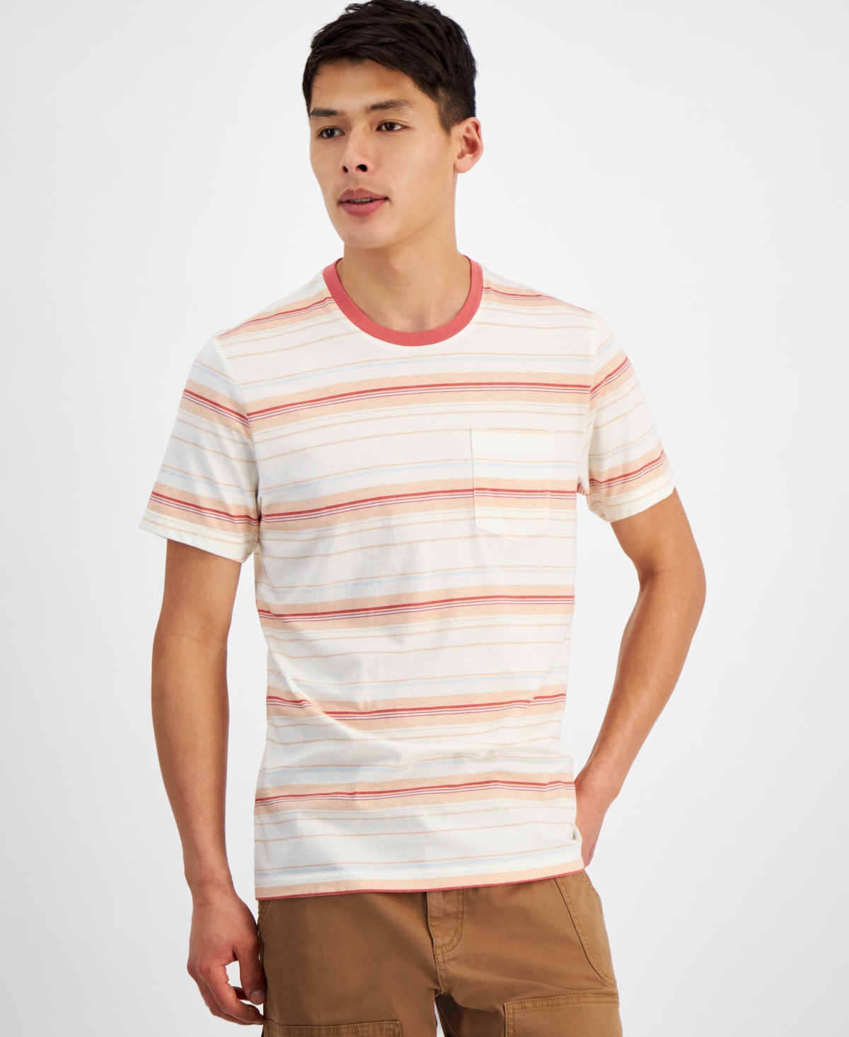 Shop Sun + Stone Men's Felix Short Sleeve Crewneck Striped T-shirt, Created For Macy's In Sea Coral