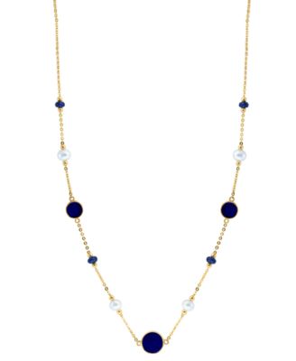 EFFY Collection - Lapis Lazuli, Freshwater Pearl (4-1/2mm), & Sapphire (3/8 ct. t.w.) 17" Collar Necklace in 14k Gold