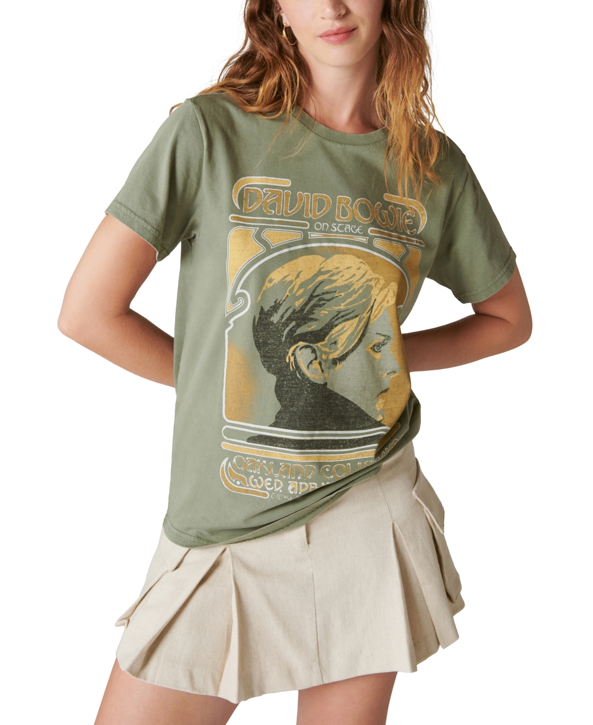Shop Lucky Brand Women's Bowie Concert Graphic-print T-shirt In Oil Green