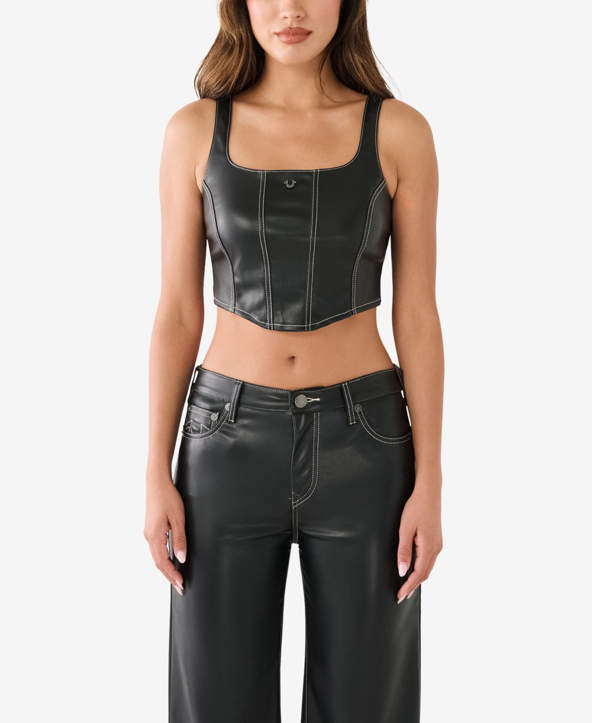 Women's Faux Leather Corset Top - Black