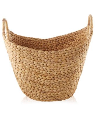 Large Laundry Boat Basket with Handles - Espresso, Woven Water Hyacinth Storage Tote for Blankets, Bathroom, Bedroom, Living Room