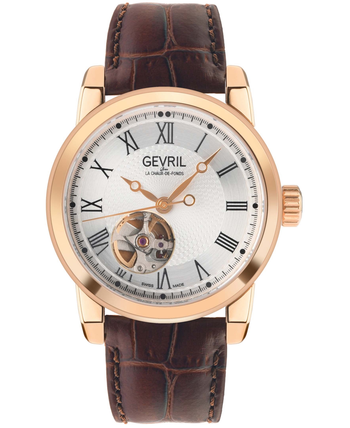 Gevril Men's Swiss Automatic Madison Brown Leather Watch 39mm