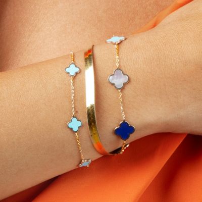 Mini Turquoise Clover Bracelet 14K Gold