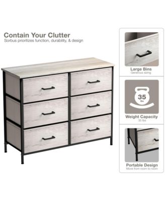 6 Drawers Dresser- Storage Unit with Steel Frame, Wood Top, Fabric Bins - for Bedroom, Closet, Office and more