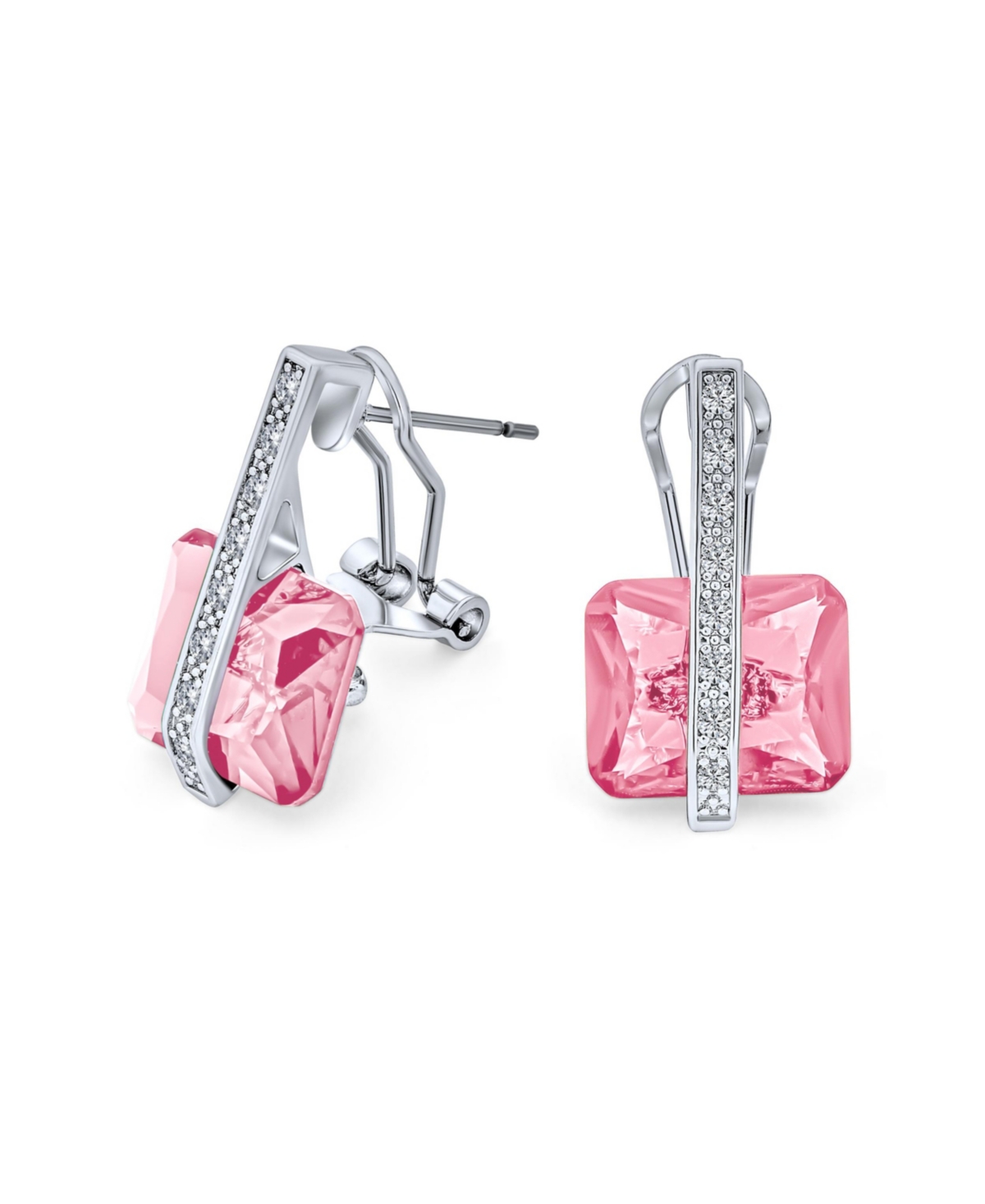 Bling Jewelry Art Deco Style Square Cubic Zirconia Rectangle Emerald Cut Cz Drop Earrings For Women Rhodium Plated Omega Back