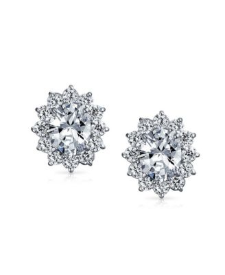 Classic Cubic Zirconia CZ Halo Crown Oval Stud Clip On Earrings Non Pierced Ears