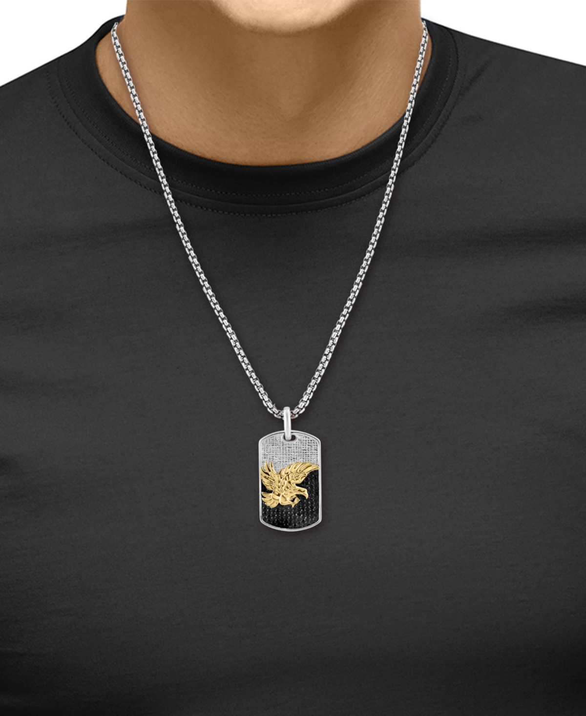 Effy Men's Black Spinel Eagle Dog Tag 22