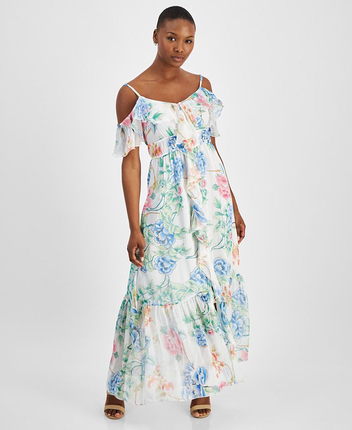 Cold shoulder floral store print tiered dress