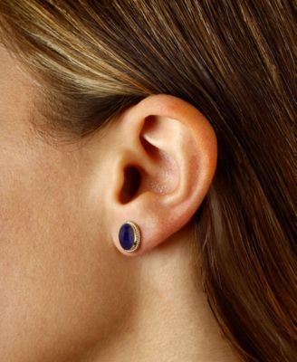 Lapis Lazuli Oval Stud Earrings in 14k Gold (Also in Malachite)