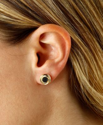 Onyx Love Knot Frame Stud Earrings in 14k Gold