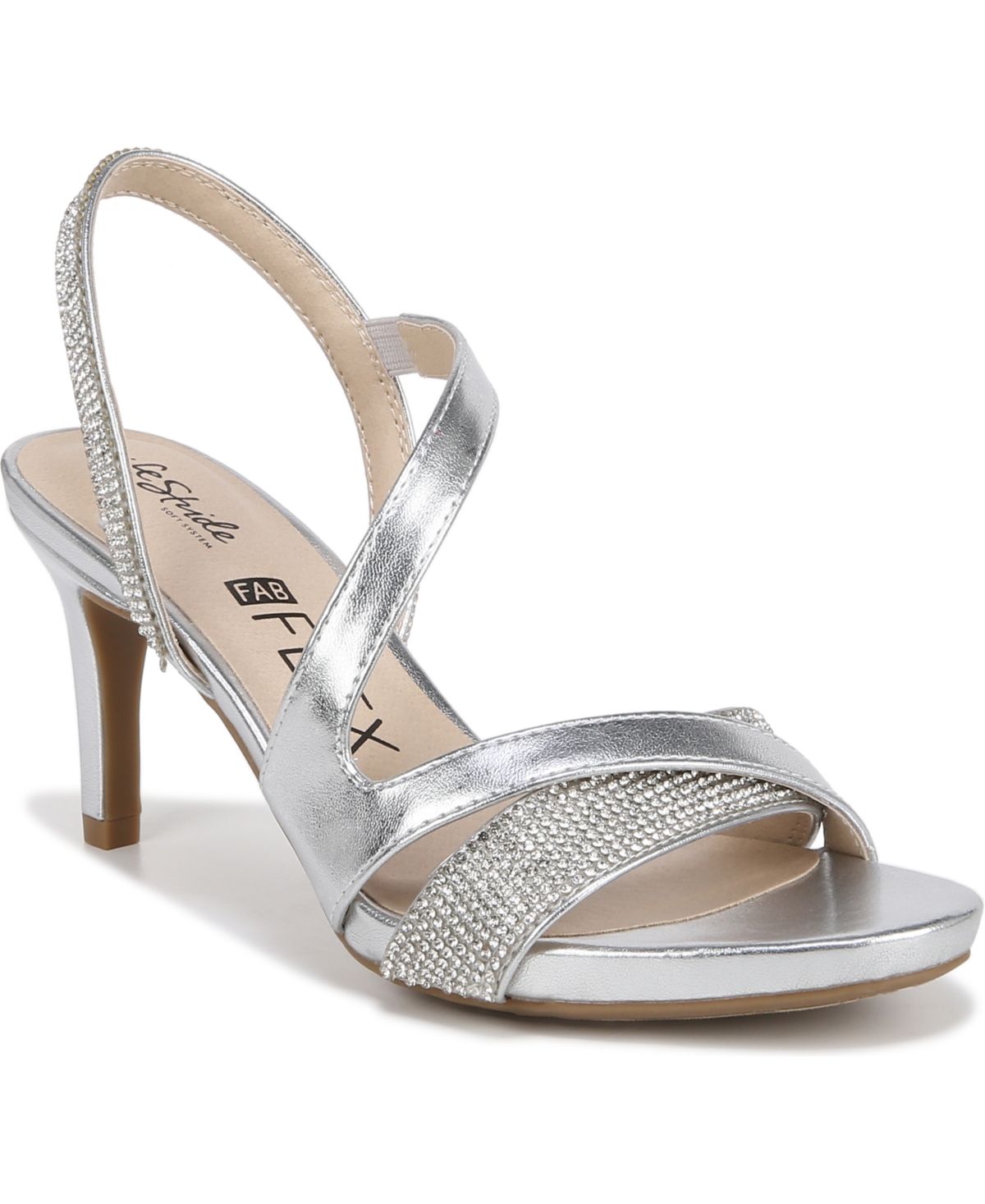 Shop Lifestride Women's Mia Glitz Asymmetrical Strappy Dress Sandals In Silver Faux Leather