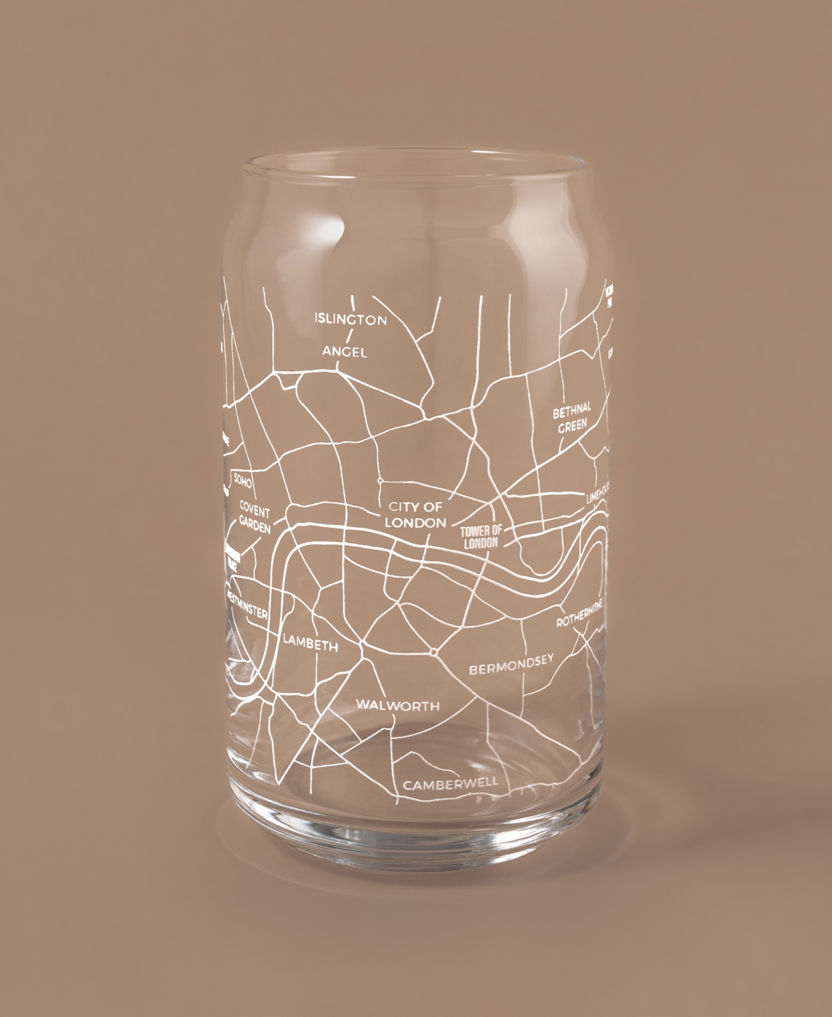 Narbo The Can London Map 16 oz Everyday Glassware, Set Of 2 In White