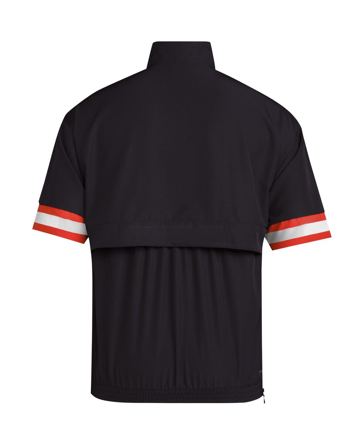 Men's adidasMiami Hurricanes Strategy Short Sleeve Half-Zip Jacket - Black