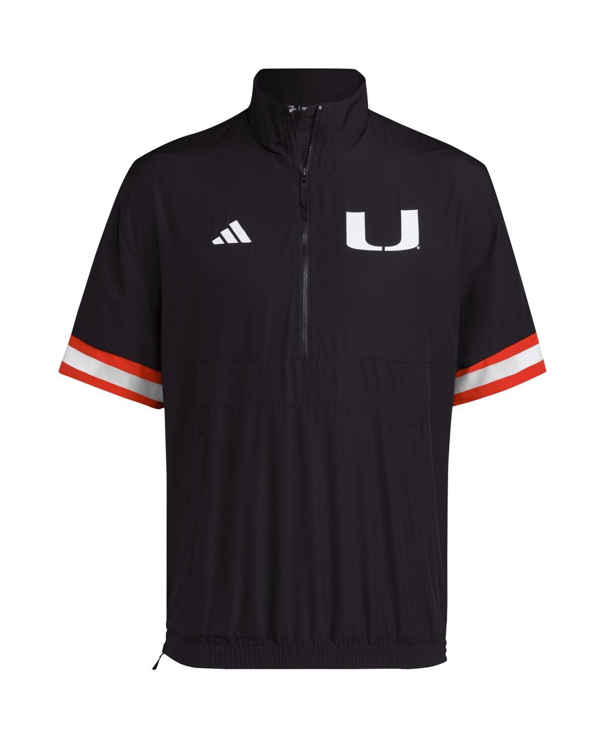 Men's adidasMiami Hurricanes Strategy Short Sleeve Half-Zip Jacket - Black