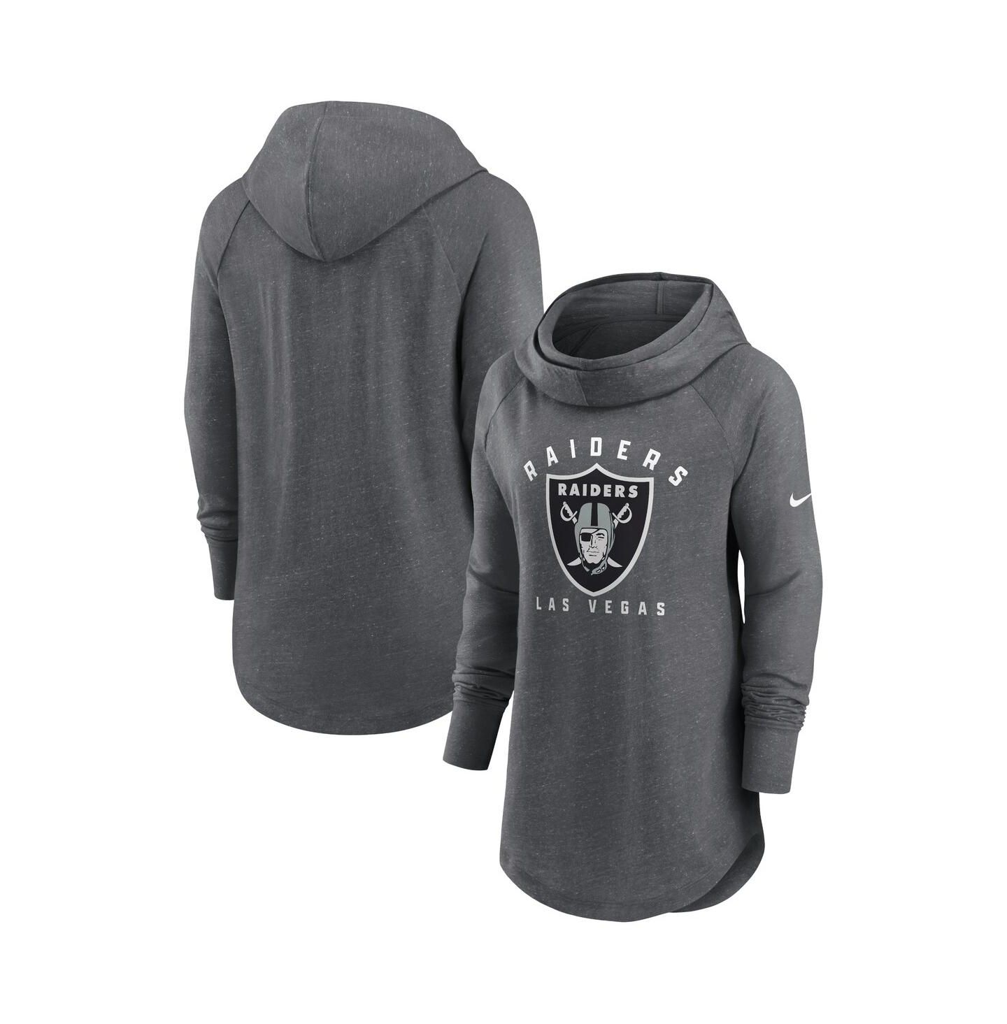 Женское худи Nike Heather Charcoal Las Vegas Raiders Raglan Funnel Neck Pullover — фото 1