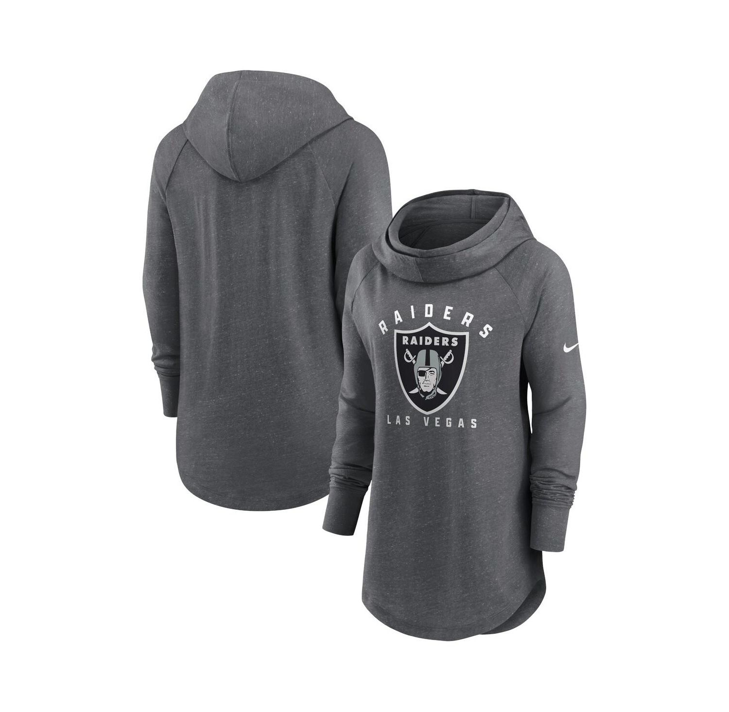 Women's Heather Charcoal Las Vegas Raiders Raglan Funnel Neck Pullover Hoodie