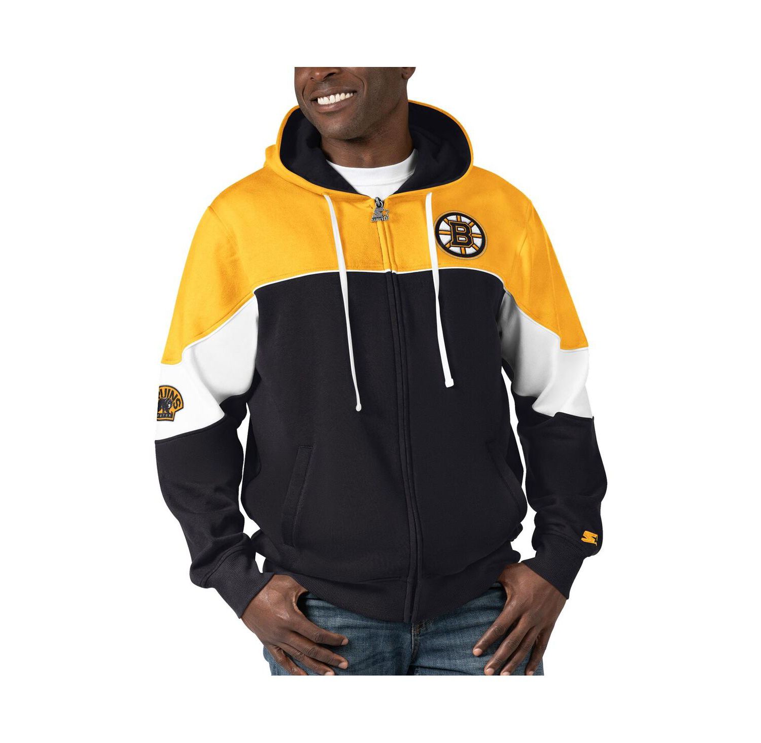 Men's Black, Gold Boston Bruins Power Forward Full-Zip Hoodie