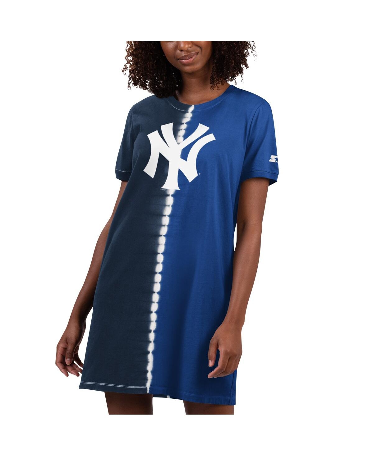 Shop Starter Women's  Navy, Royal New York Yankees Ace Tie-dye Sneaker Dress In Navy,royal