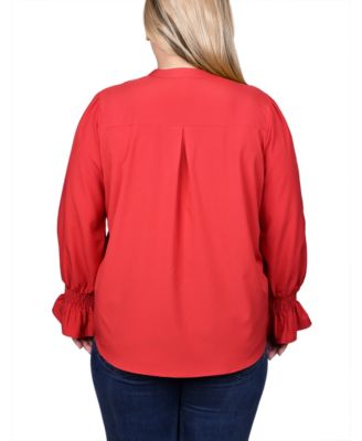 Plus Size Long Sleeve Y Neck Blouse