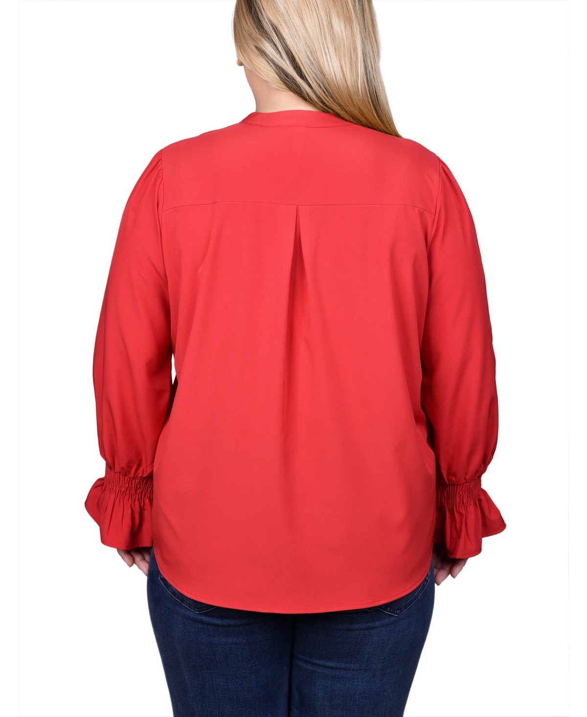 Ny Collection Plus Size Long Sleeve Mandarin Collar Blouse In Barbados Cherry