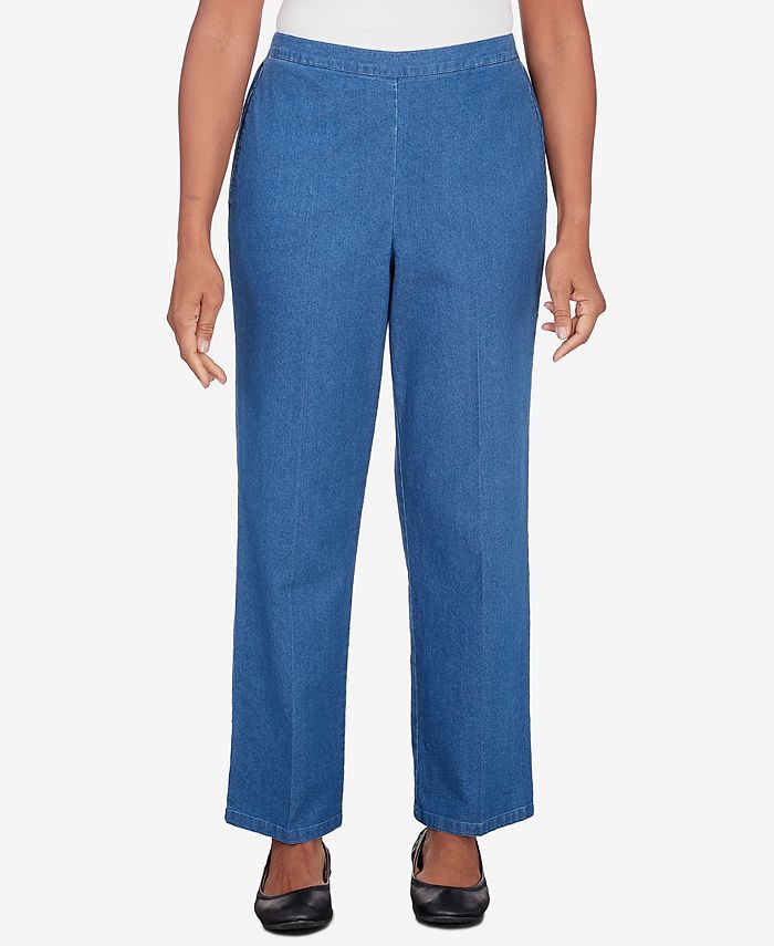 Alfred Dunner Women s Lavender Fields Denim Pull On Short Length