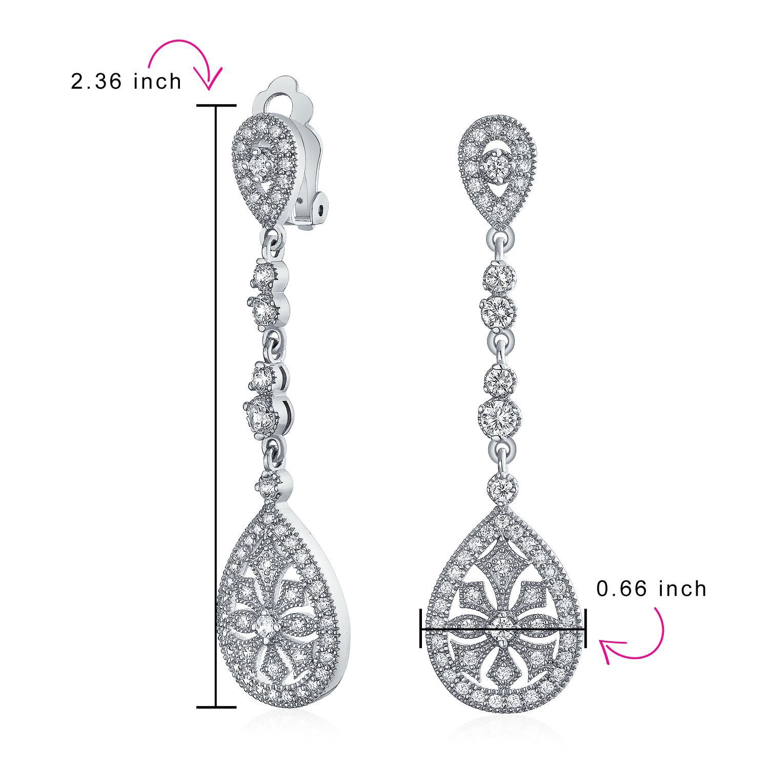 Art Deco Teardrop Rose Gold CZ Chandelier Clip On Earrings Gold Plated