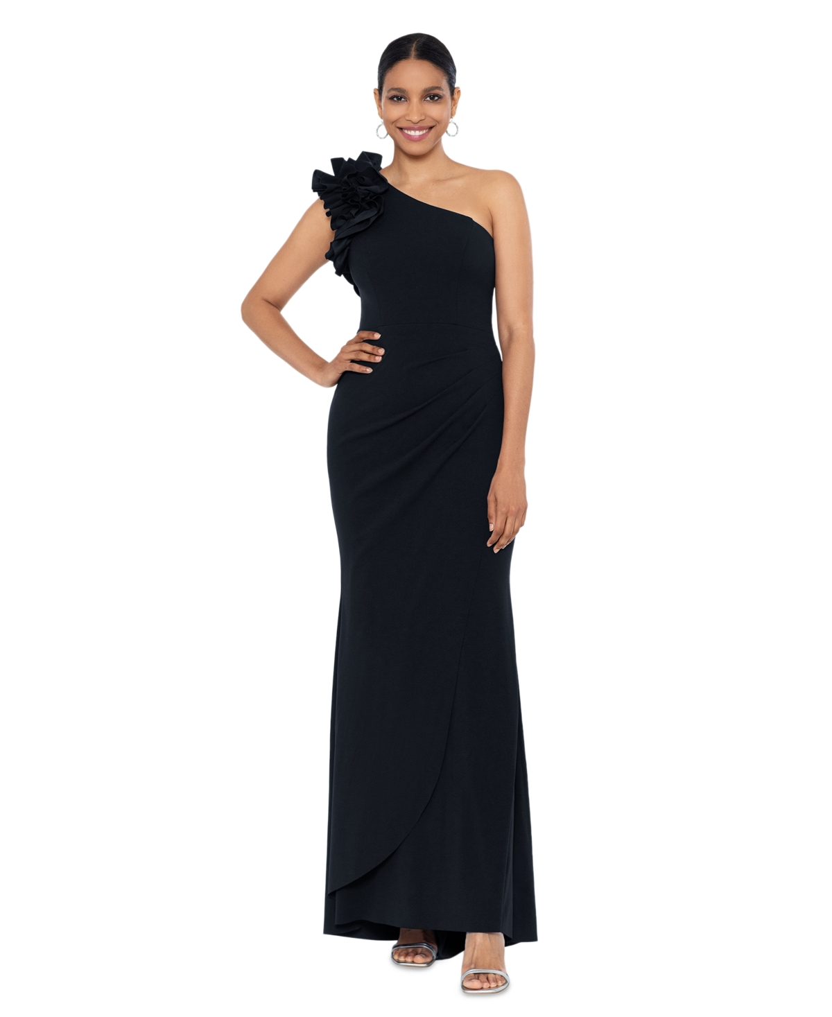 Xscape Women's Ruffled One-Shoulder Gown - Black