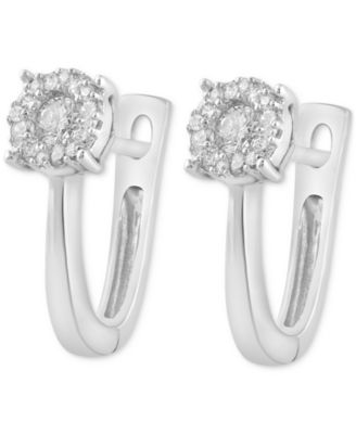 Diamond Halo Cluster Leverback Earrings (1/2 ct. t.w.) in 14k White Gold