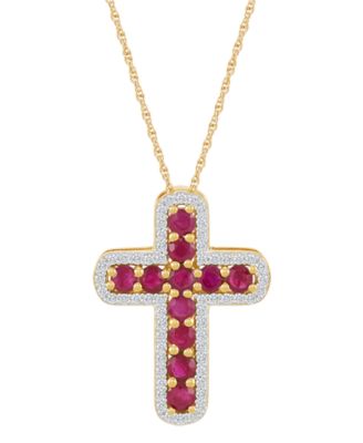 Emerald (5/8 ct. t.w.) & Diamond (1/5 ct. t.w.) Cross 18" Pendant Necklace in 14k Gold (Also in Ruby)